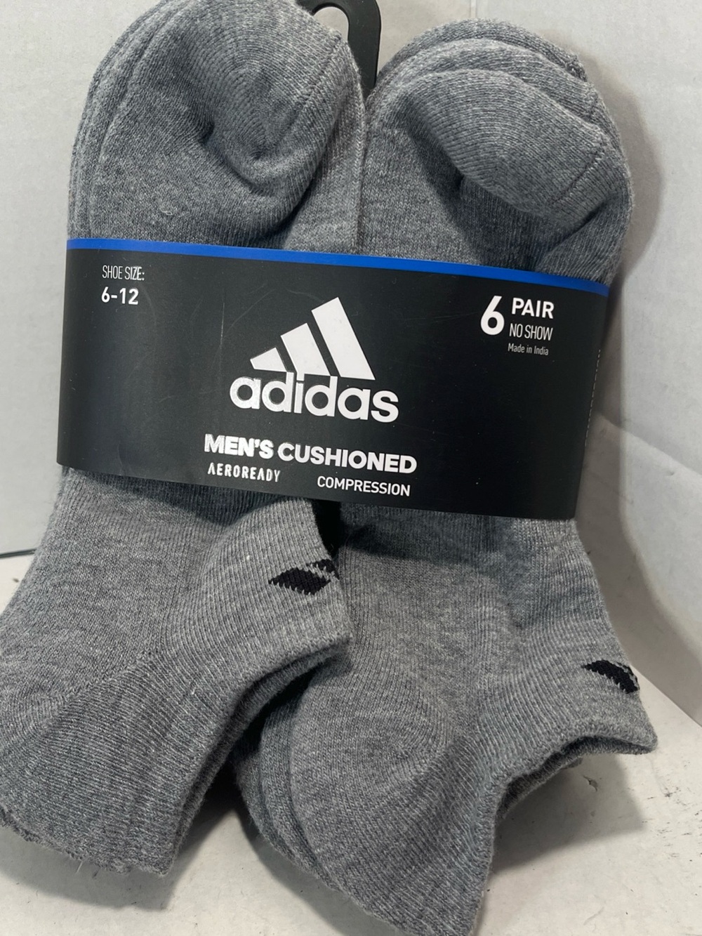 adidas Men's No-Show Cushioned Athletic Socks - Gray (6 Pack)